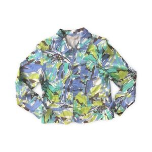 VTG Erin London Women's Medium Watercolor Flower Floral Full Zip Jacket Pockets